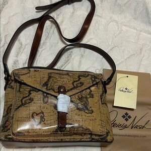 Patricia Nash Tan European Map Print Crossbody Bag NWT